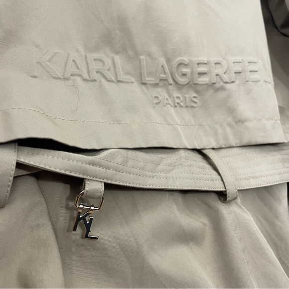 NWT Karl Lagerfeld Paris Double Breasted Belted Trench Coat Bionic Finish Eco M - Picture 8 of 13